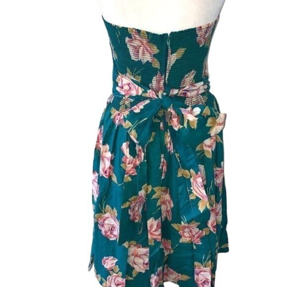 Carol Anderson California Dress Size 10 Turquoise Floral Cotton Attached Belt - Picture 2 of 13